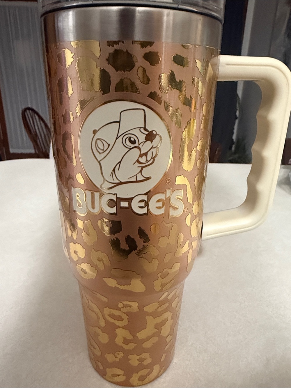 Buc-ee's Metallic Leopard Travel Mug - Rose Gold & Gold